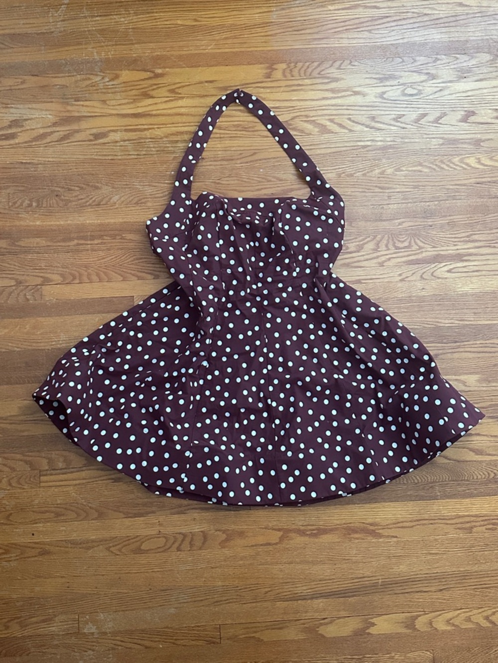 Maeve Brownish Burgundy and White Polka Dot Halter Mini Dress - Picture 3 of 4